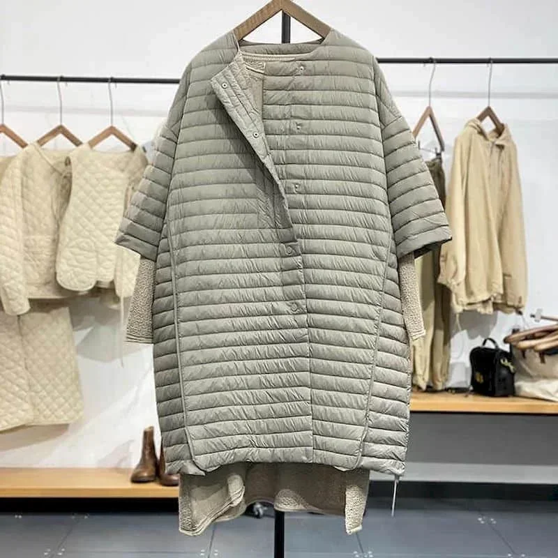 Lightweight Down Jackets Oversized Quilted Coats for Women Mid-length Quarter Sleeved Loose Casual Vintage Winter Clothes Women