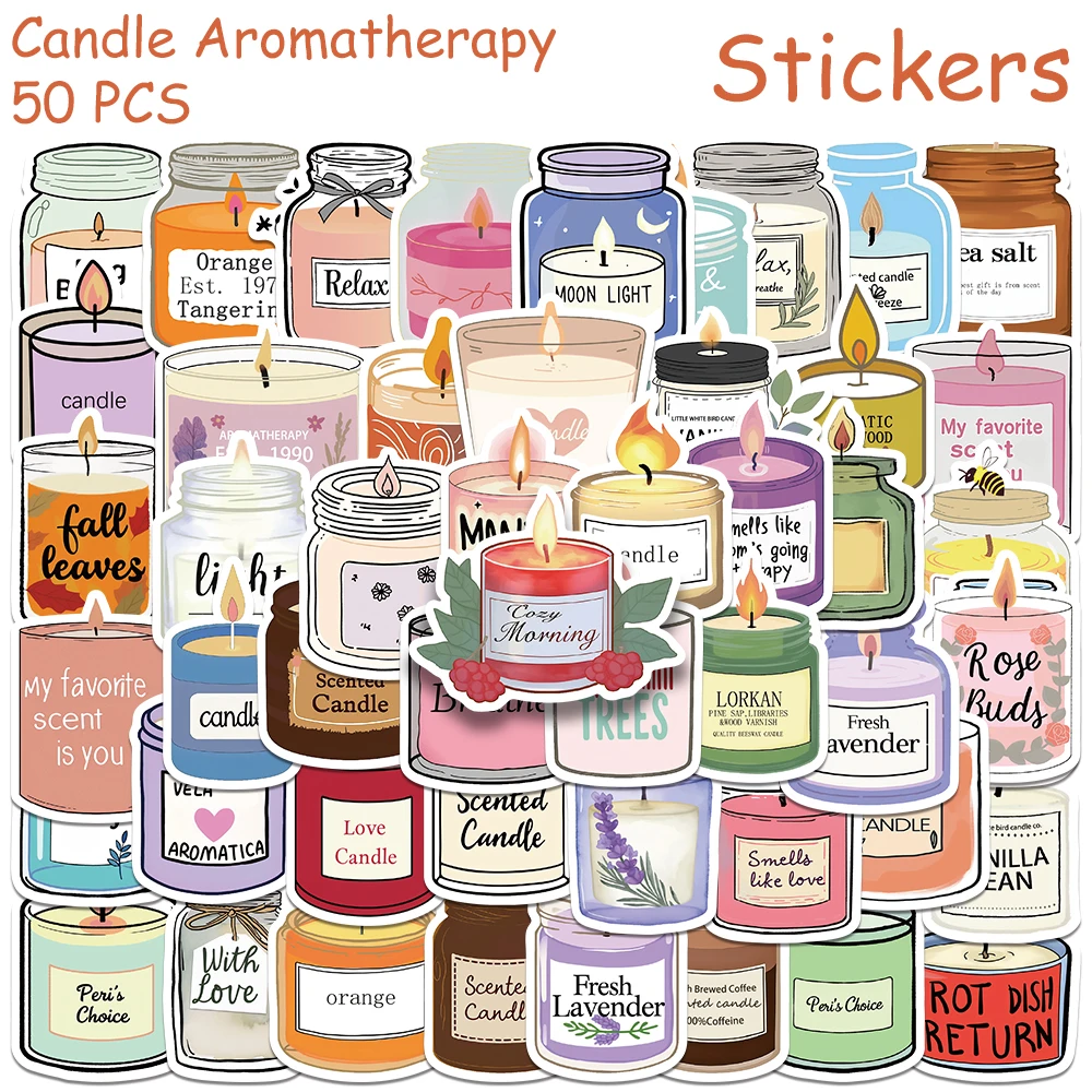 50pcs Candle Aromatherapy Stickers Decals For Phone Laptop Scrapbook Suitcase DIY Aesthetic Waterproof Stickers Creative Gifts
