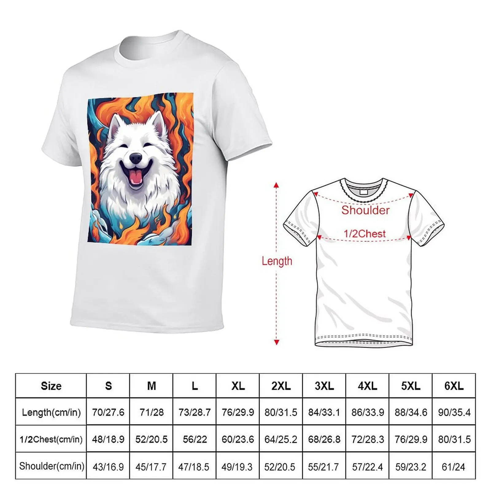 Samoyed Dog Portrait: Vivid Flame Aura T-Shirt g man t shirts for men cotton t shirt man t shirt personalised T-shirt