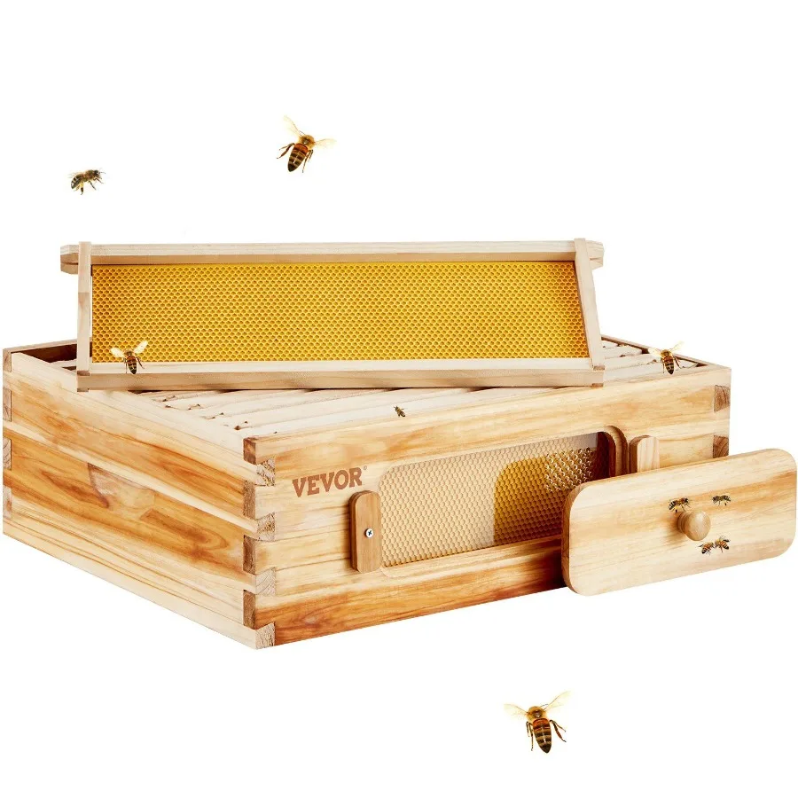 

Bee Hive Medium Box Starter Kit 100 Beeswax Coated Natural Cedar Wood Langstroth Beehive Kit with 10 Frames and Foundations Tr
