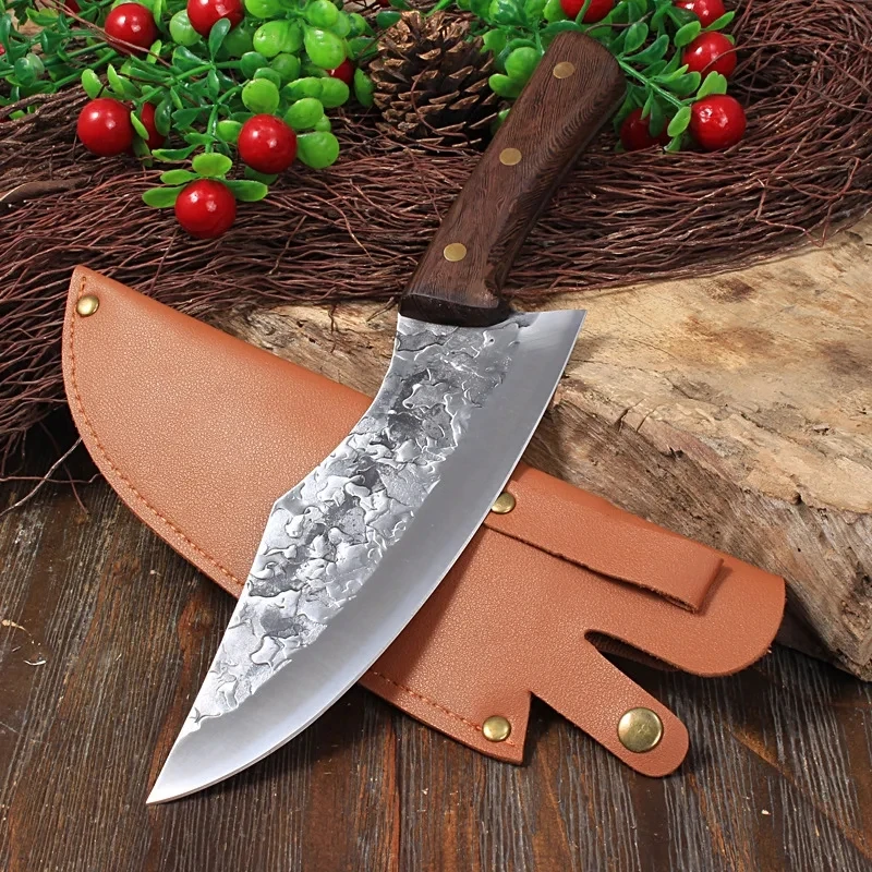 Kitchen Meat Cleaver Chef Knife Hand Forged Stainless Steel Razor Sharp Slicing Chopping Meat Butcher Knife