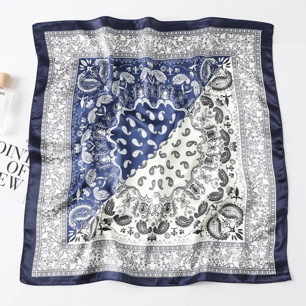 두 가지 색상 목 머리 스카프 캐슈 꽃 Hijab 스카프 귀여운 페이즐리 스퀘어 스카프 실크 새틴 DIY 장식 두건 머리 스카프