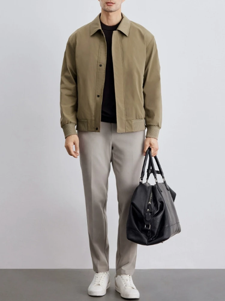 เสื้อแจ็คเก็ตผ้าเมมโมรี่สำหรับผู้ชายเสื้อแจ็คเก็ตมีปกเสื้อซับในแบบย้อนยุคตรวจสอบสีล้วนมีซิปเสื้อโค้ทกันลมสำหรับผู้ชาย