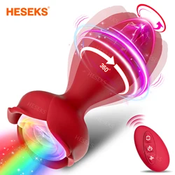 HESEKS 360° Rotation Vibrating Anal Plug Vibrator Male Prostate Massager Colorful Lighting Clit Butt Stimulation Sex Toy for Men