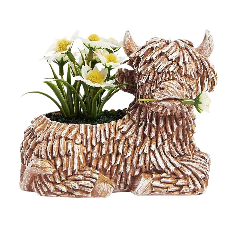 Cute Cow Ornament Highland Cattle Statue Festival Decor Fade Resistant No Installation Required For Dining Table