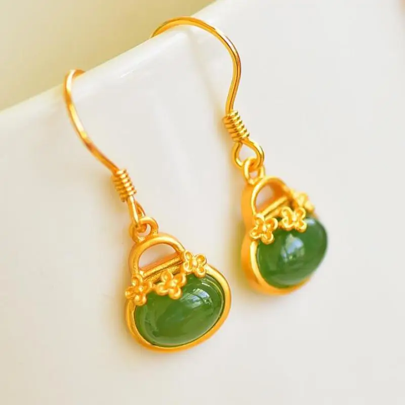 

Серьги из натурального нефрита и зеленого нефрита 925, женские сертифицированные ювелирные изделия, серебряные серьги из натурального китайского нефрита Хэтянь, стерлинговое серебро 925 пробы