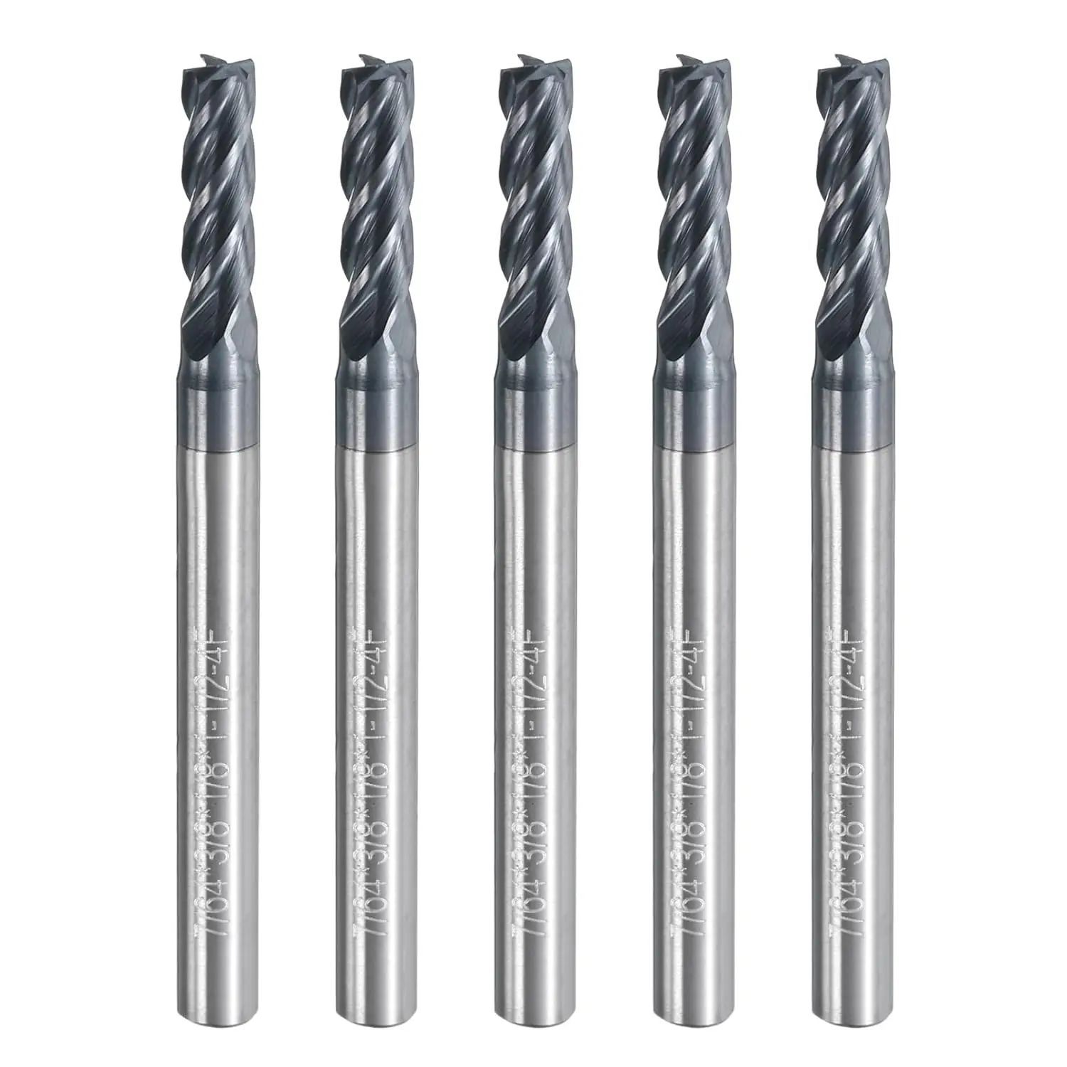 

5Pcs 7/64" Solid Carbide Square End Mills - AlTiN Coated, 4 Flute, 30° Helix, 7/64" Cutting, 1/8" Shank, 3/8" LOC, 1-1/2" OAL