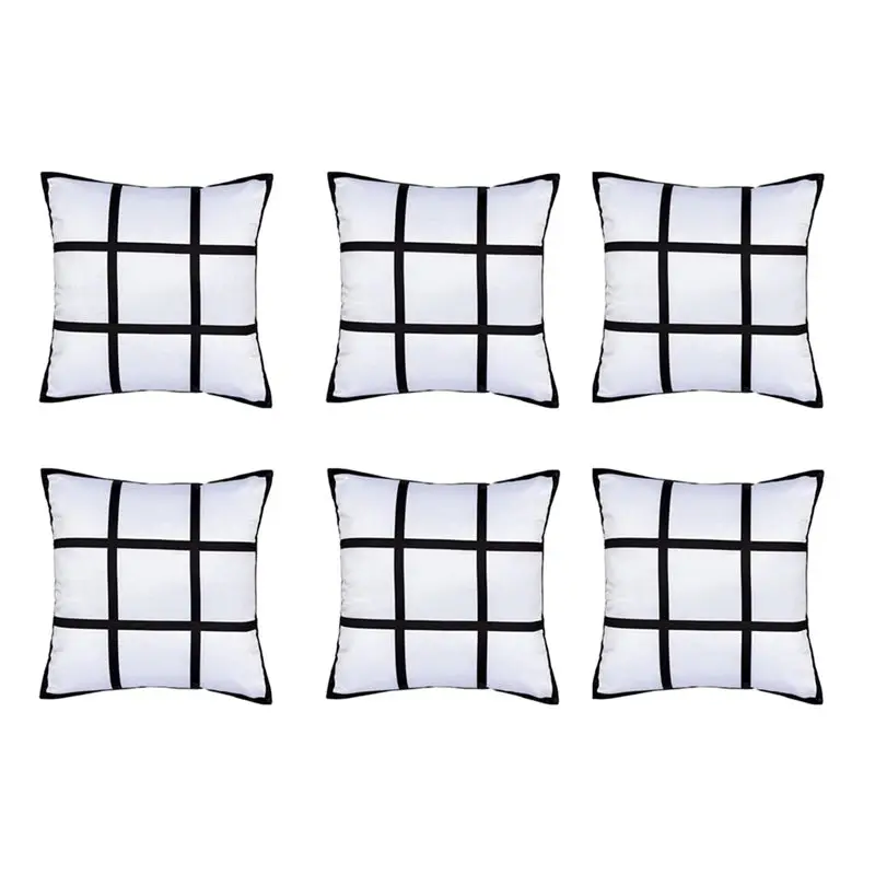 ABKJ-6Pcs Sublimation Blank Panel Pillow Case DIY Polyester Cushion Cover 9 Photo Heat Transfer Printing Throw Pillowcase