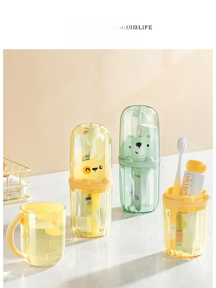 

Портативный дорожный набор для зубных щеток Tlife Bubbles: стакан, футляр для хранения, простой дизайн, пластиковый материал, аксессуары для ванной комнаты