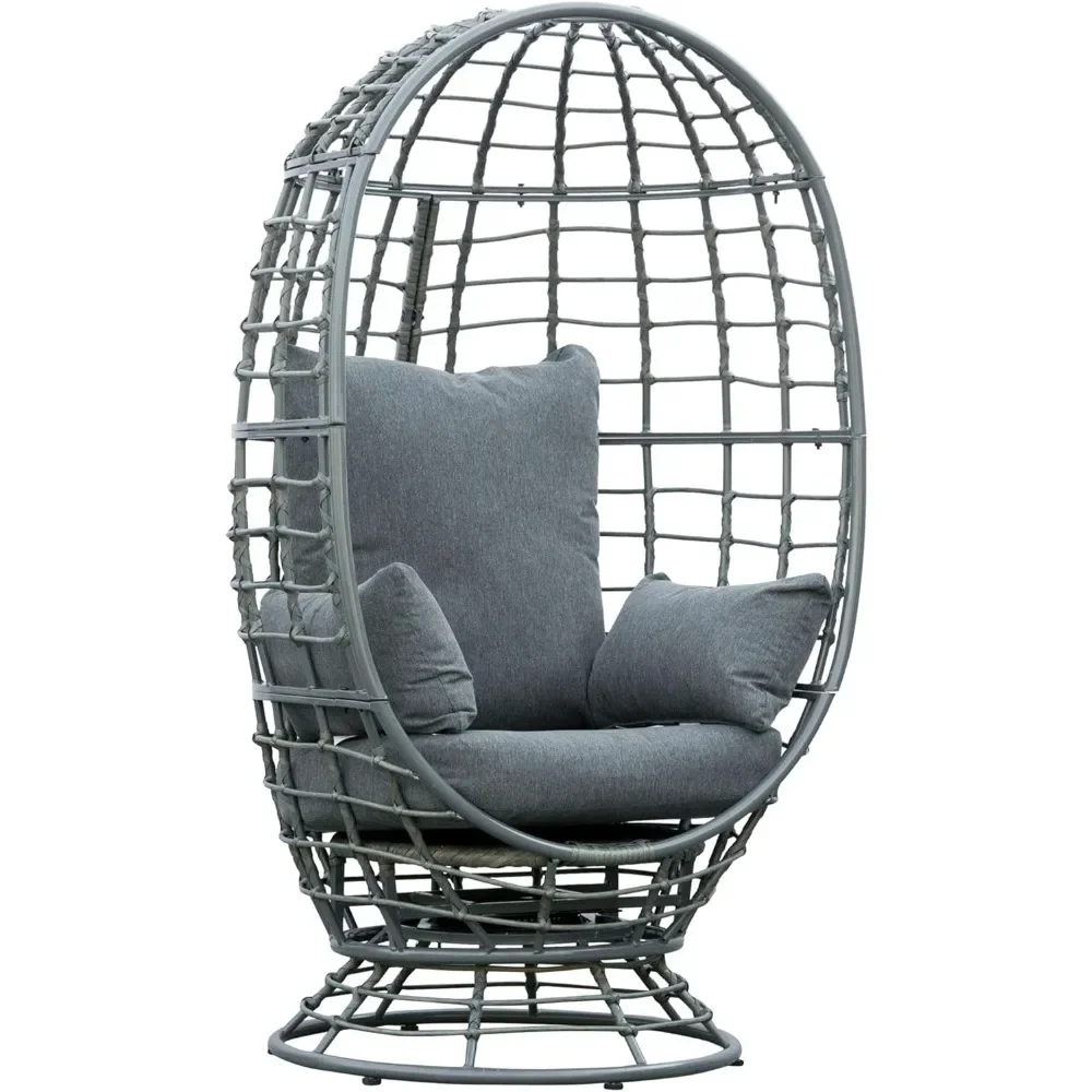 Wicker Egg Chair, 360 Rotating Indoor Outdoor Boho Basket Seat with Cushion and Pillows for Backyard, Porch, Patio, Garden