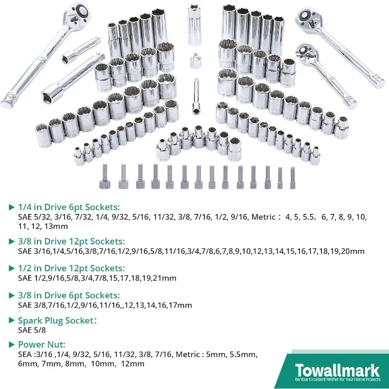 213 Piece Mechanic Tool Set and Socket Wrench Set, SAE and Metric Household Hand Tool Kit, Cr-V Constructed