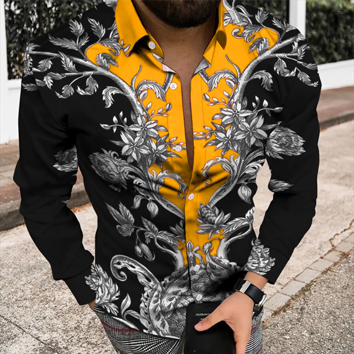 Camisa estampada de manga larga para hombre, Top suave y cómodo de lujo para fiesta al aire libre, primavera y verano