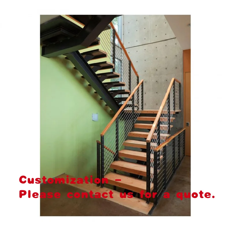 custom.Factory Mono Staircase Customized  Straight Stairsnewest Design  with Glass Railing and Wood Stair Treads