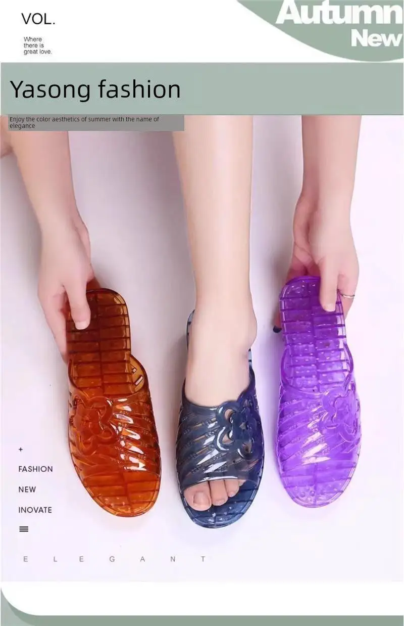 Sandalias de gelatina de cristal para mujer, talla grande, con soporte de plástico, antideslizantes para baño, sandalias de p...