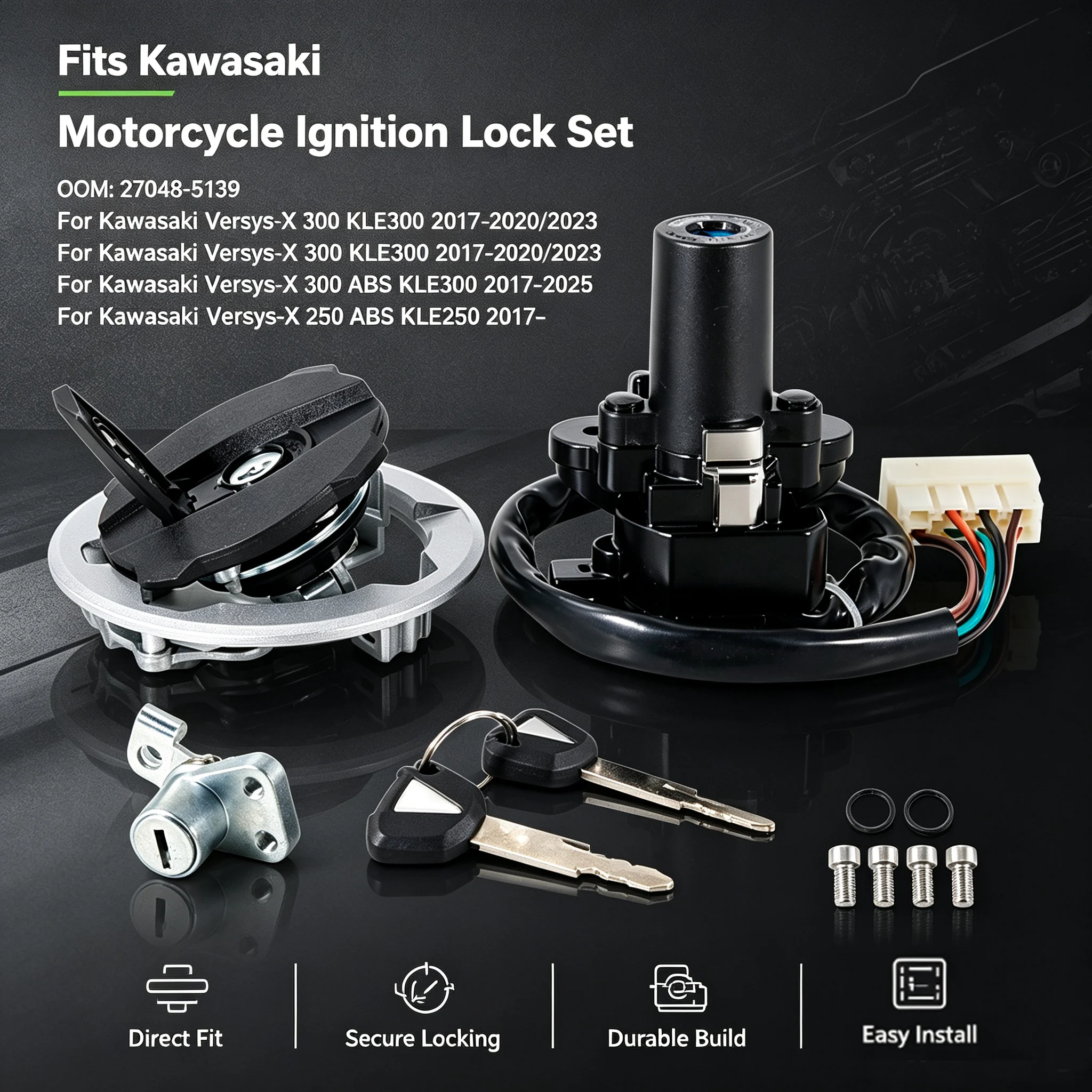 27048-5139 Ignition Switch Lock Key Fuel Tank Cover For Kawasaki Versys-X 300 250 ABS KLE300 KLE250 / Versys X KLE 300 250
