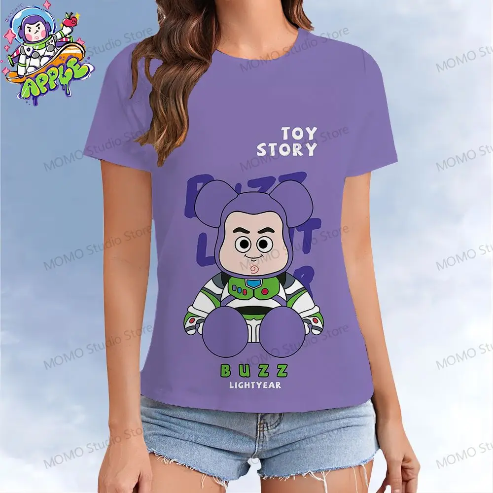 

Women's T-shirt Disney Toy Story Buzz Lightyear XS-3XL 2024 Summer Short Sleeve Y2k O Neck Leisure T-shirts Street Wear Kawaii