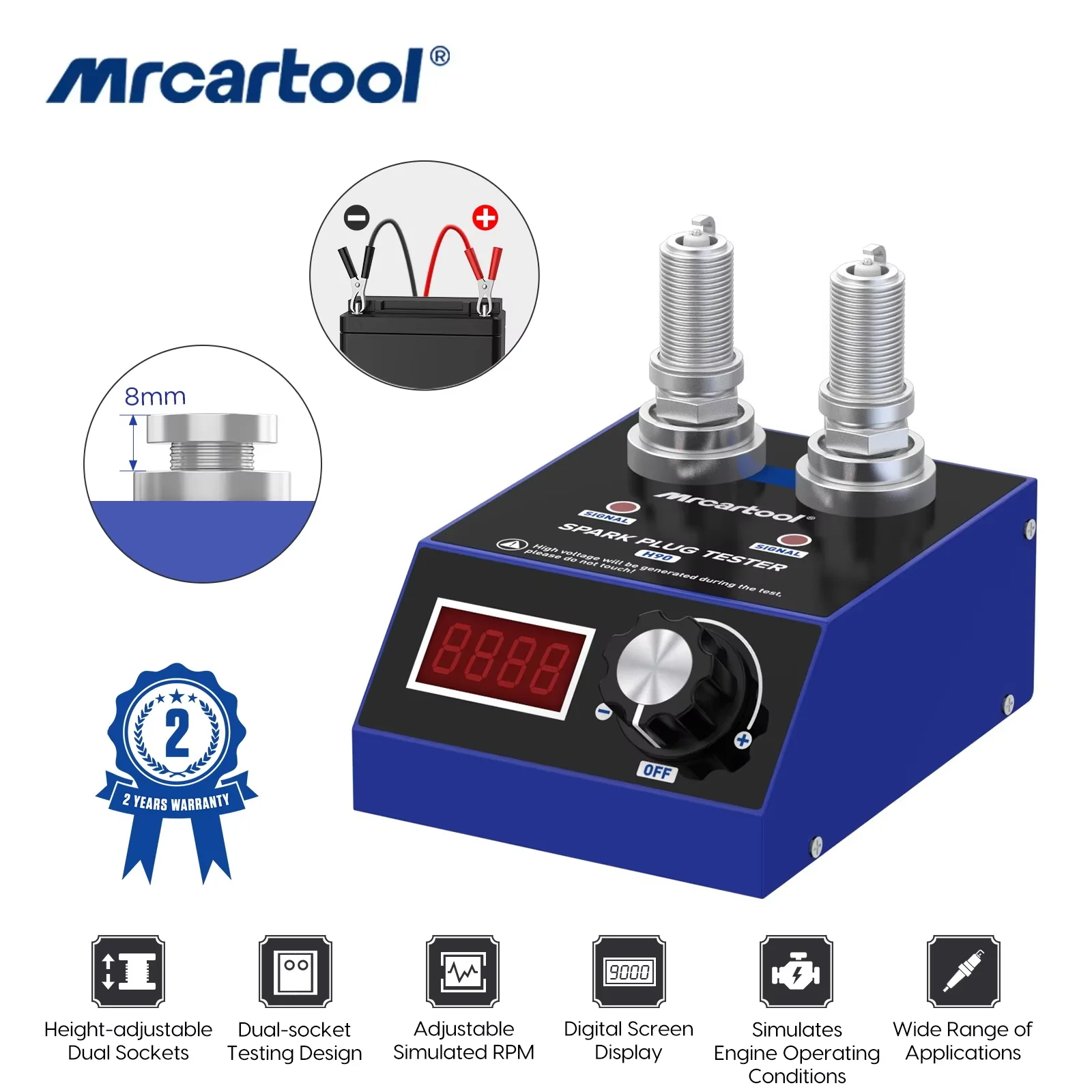 

MRCARTOOL H90 Spark Plug Tester Dual-Hole Quick Check for Ignition System Diagnostics Instant Result & Reliable Analysis