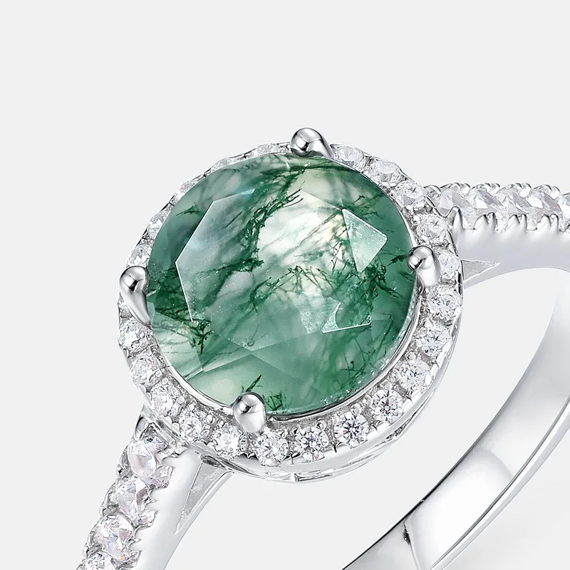 

New Light Luxury Fashion 18K Gold PT950 Platinum Silver Plated 7-Layer Gold Pigeon Egg Green Moss Charm Diamond Ring