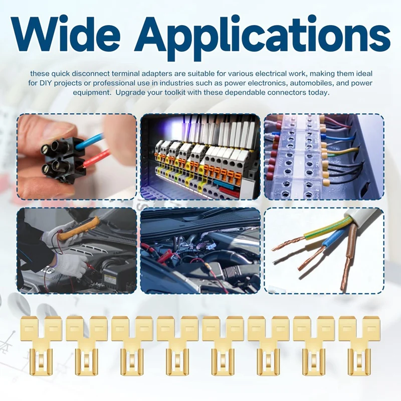 Double Back Spade Connector Quick Disconnect Electrical Two-Way Wire Terminal Adapter Non-Insulated Male Single