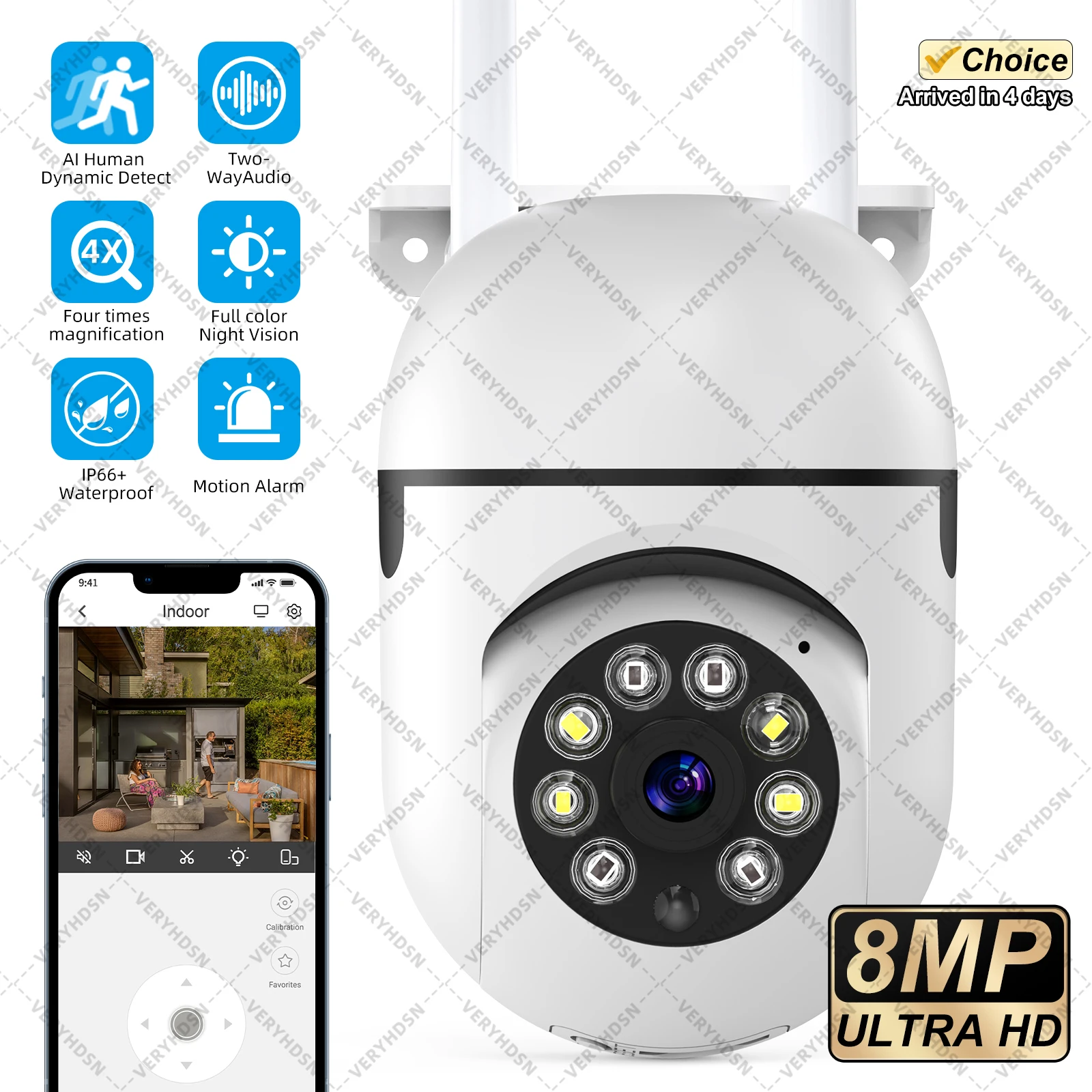 8MP Wireless Security Surveillance PTZ Camera Wifi IP Outdoor 5X Zoom Cameras AI Human Tracking Two-way Audio HD Night Color Cam