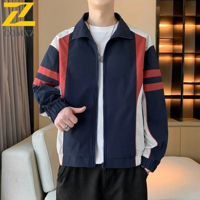 

COMXZ 2025 Men Water Repellent Jacket Spring Autumn Loose Fit Stand Collar Workwear Unisex Coat loose lightweight windbreaker