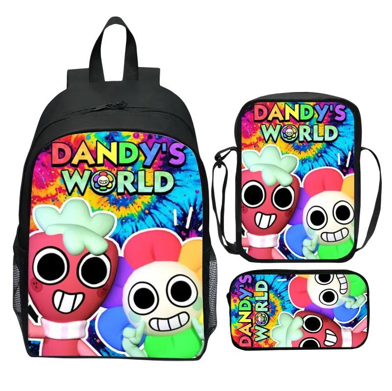 

Student 3 in 1 School Backpack Set Funny Dandy's World Graphic Knapsack with Shoulder Bag Pencil Case Casual Rucksack for Kids