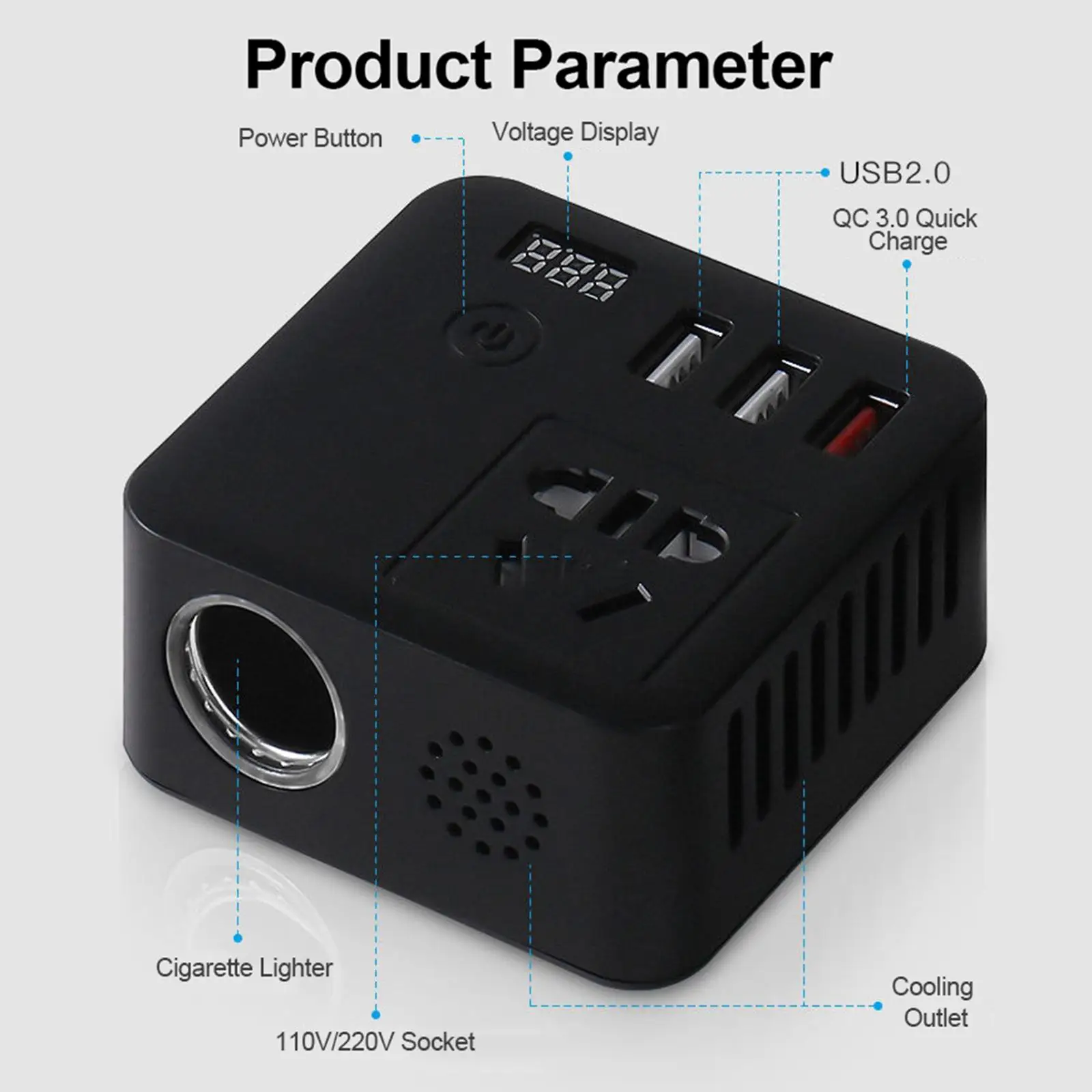 Portable 150W Socket DC 12V to 220V , for 12V/24V, Multiple Full