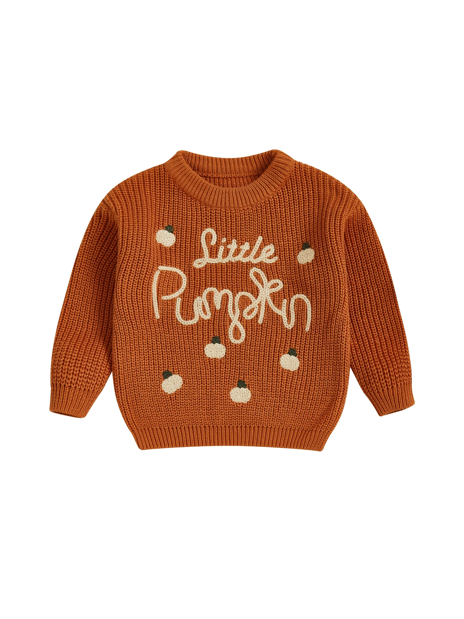 

Girls Halloween Knit Sweater Long Sleeve Round Neck Letter Pumpkin Embroidery Knitwear