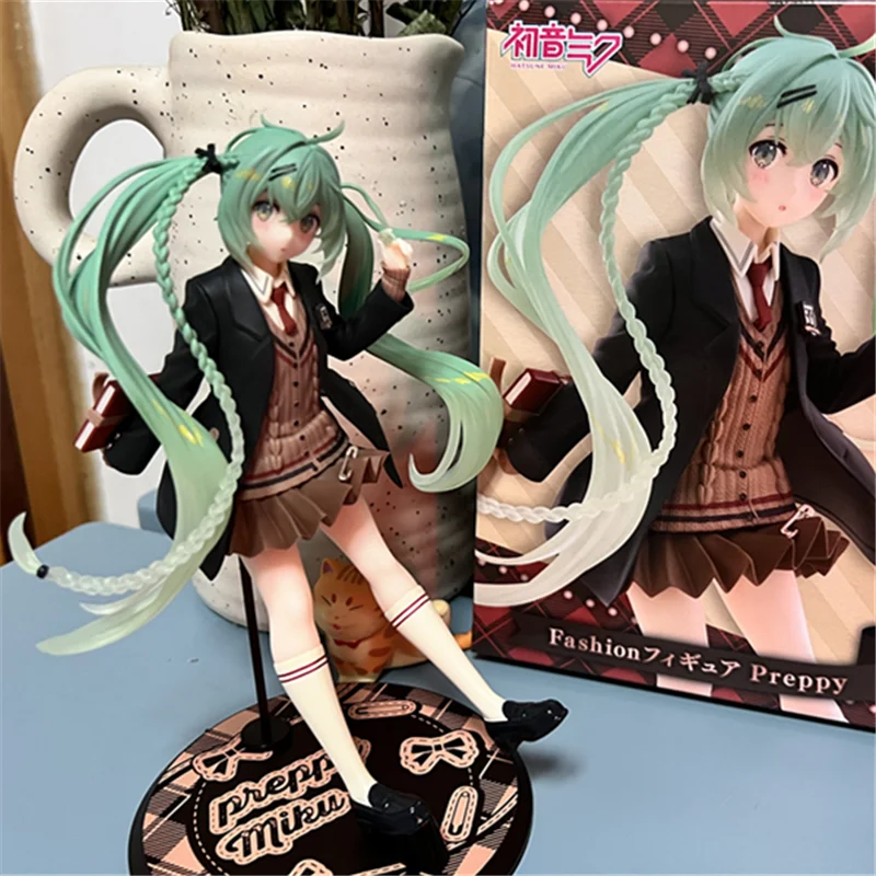 

Original Taito Hatsune Miku Preppy Ver Anime Action Figure Fashion Kawaii Collectible Model Garage Kit Toy Kid Birthday Gift