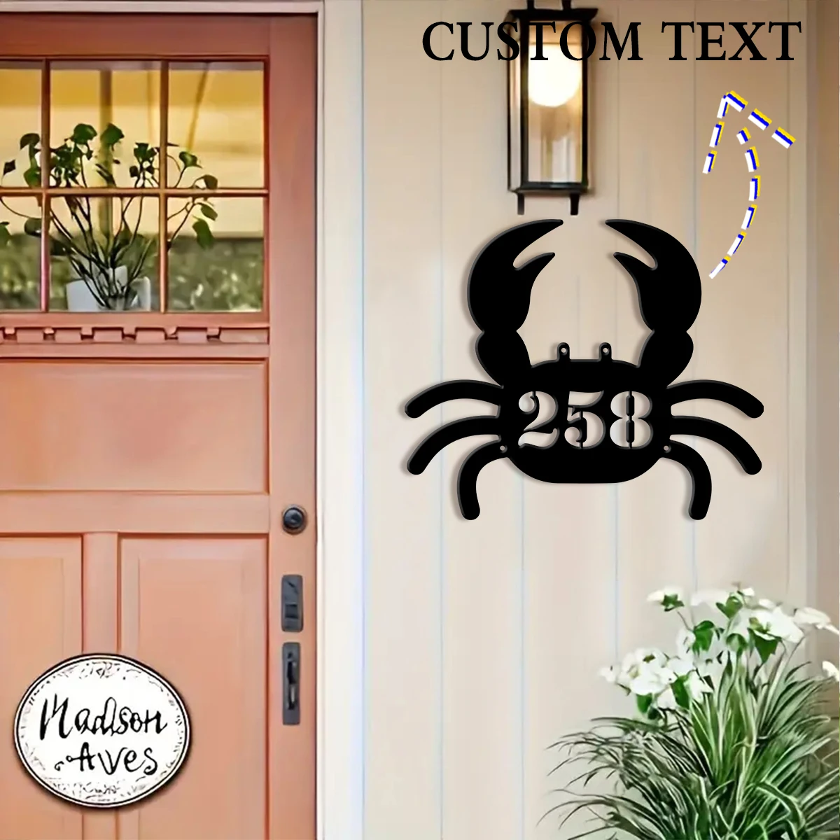 1pc Custom Cute crab Metal House Number Sign, Outdoor Decor, Graduation Gift, The Best Gift for Family, Friends , Lovers