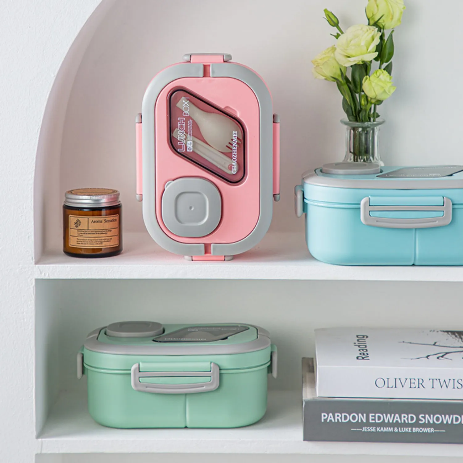 Portable Lunch Box Compartment Wheat Straw Bento Carrying Handle Box Reusable Tableware Containers Meal Snack Food Containers