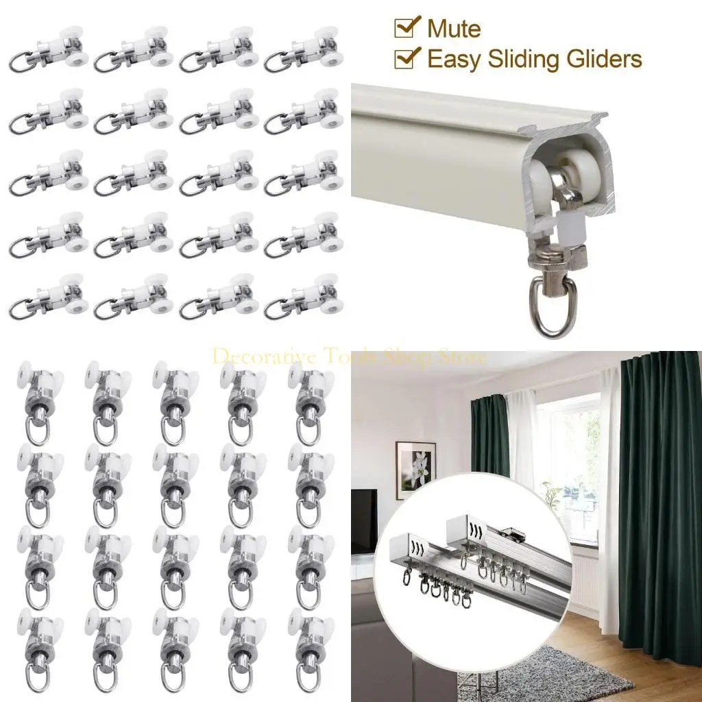 

QX2E 20pcs Curtain Rollers For Smooth And Quiet Curtain Movement Aluminum/Plastic