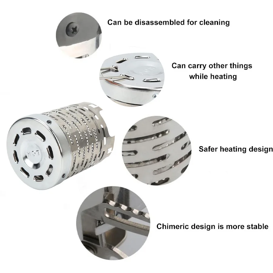Capa de aquecimento de fogão mini lâmpada aquecedora para caminhadas, barraca de fogão aquecedor de aço inoxidável com alça aquecimento portátil ao ar livre