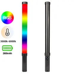 RGB Handheld Tube Light Stick, LED Video Light, Iluminação de Fotografia, Lâmpada de preenchimento, Novo, 3000K-6000K, 2600mAh