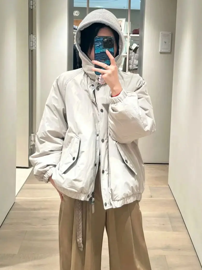 

Winter Women Warm Knitted Hat Coat Single Breasted Long Sleeve Fashion Hooded Down Jacket