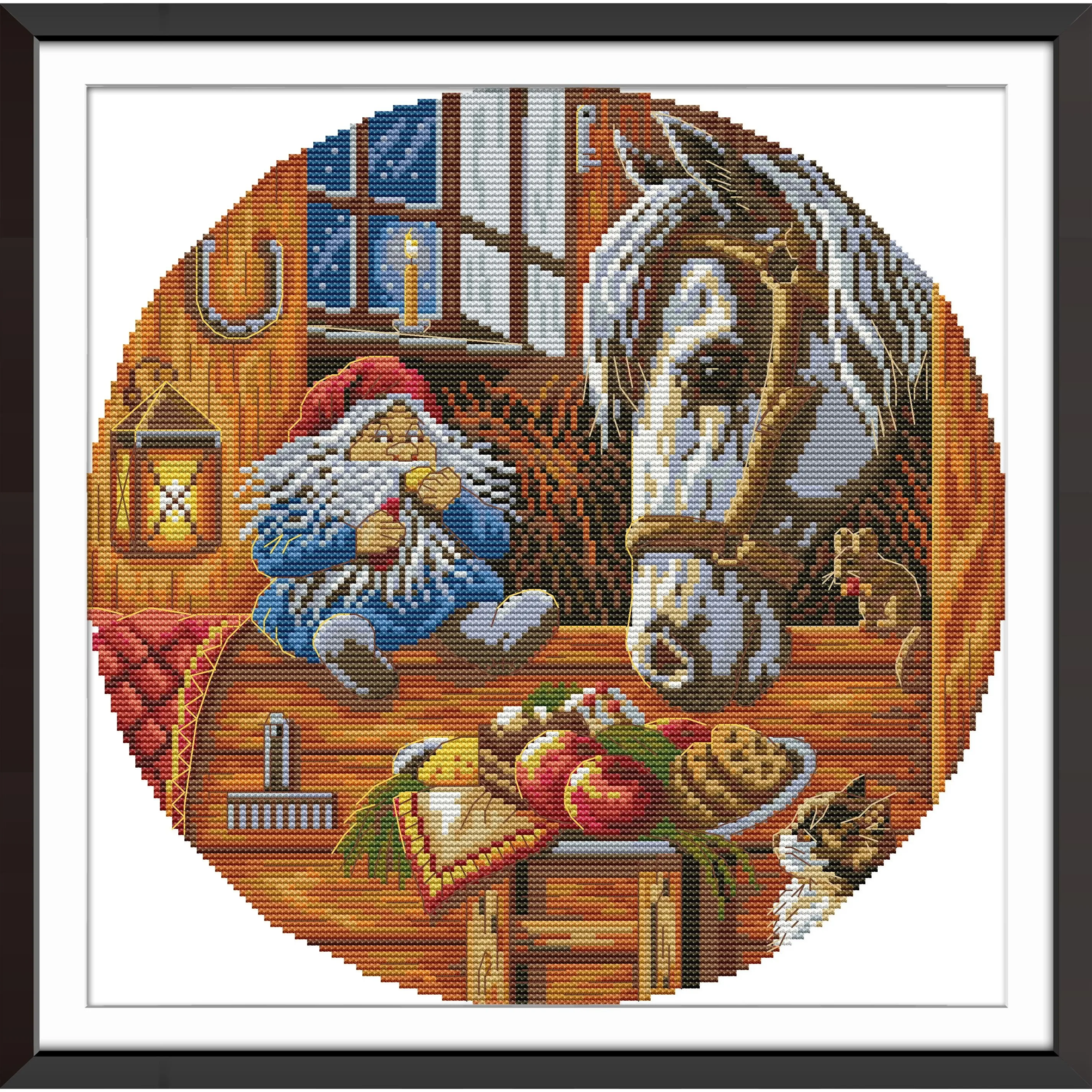 News Pre-Printed Cross Stitch Kit, Stamped Aida Fabric With DMC Threads, Embroidery Kit - The Dwarf Fed The Horse