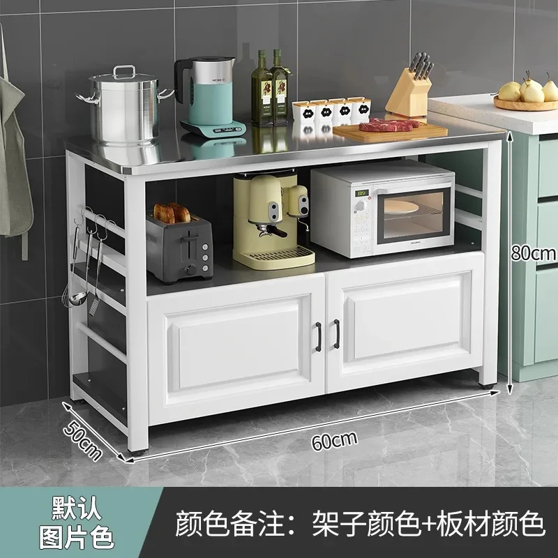 Chinese Kitchen Stainless Steel Console Multi-Layer Floor Cutting Table Storage Microwave Oven Rack Side Cabinet