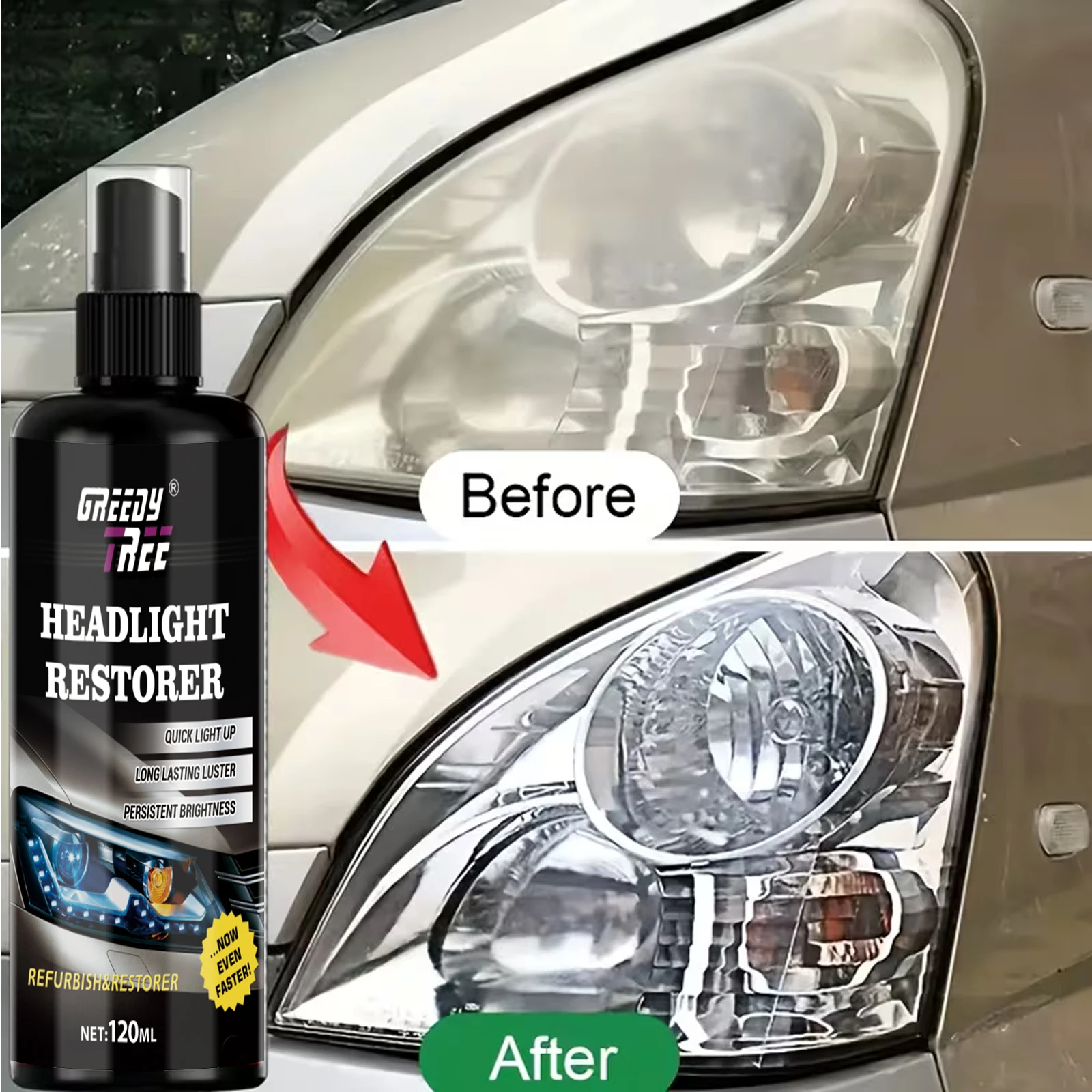Headlight Restoration Kit - Advanced Repair Solution with Chemical Formula to Prevent Yellowing & Oxidation, Protective Coating