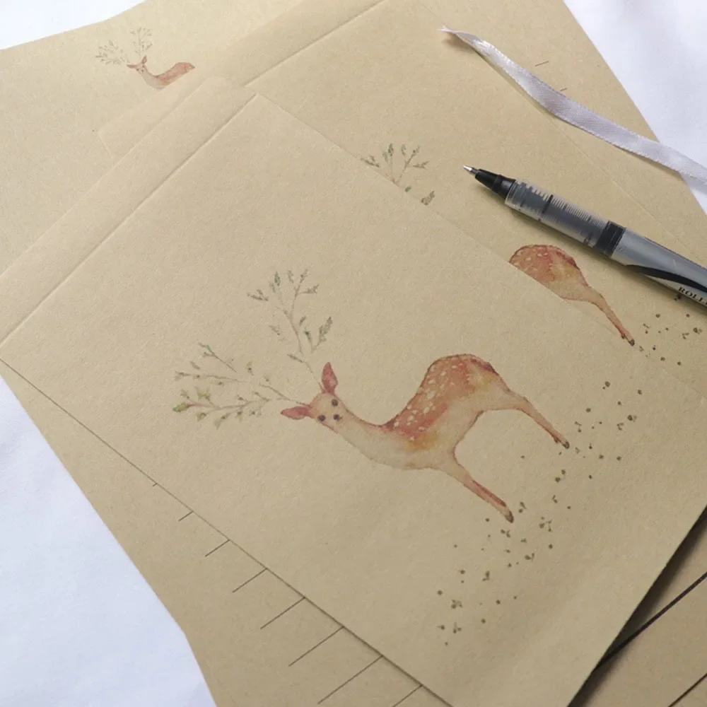 Deer Painted Paper Kraft Bitty Candy Packing Bags Envelopes Chinese Traditional Painting Christmas Party Favor Gift Bag