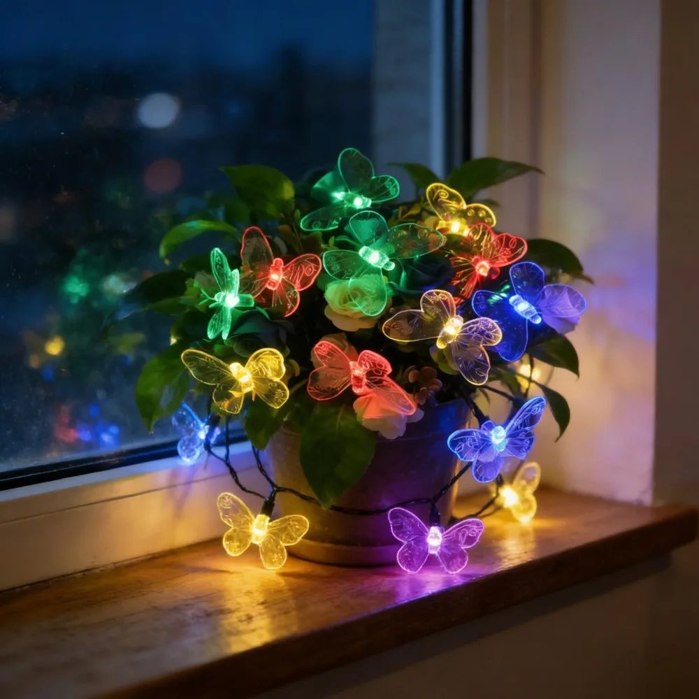1PC 5M20LED/6.5M30LED Solar Powered Butterfly Fairy String Lights, Waterproof, used for Outdoor Garden Patio Party Yard Wedding