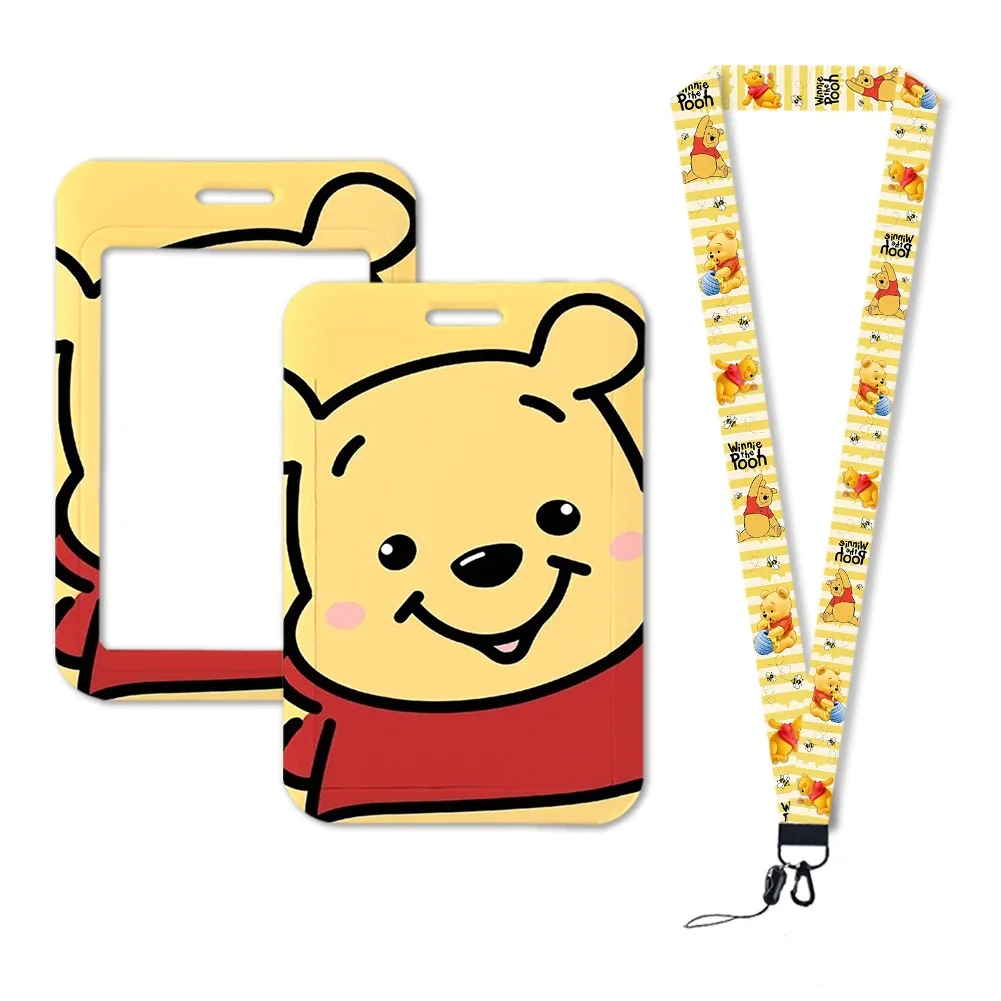 Winnie the Pooh Lanyard untuk kunci siswa kartu kredit ID lencana pemegang gantungan kunci gantungan kunci tali gantungan kunci aksesoris