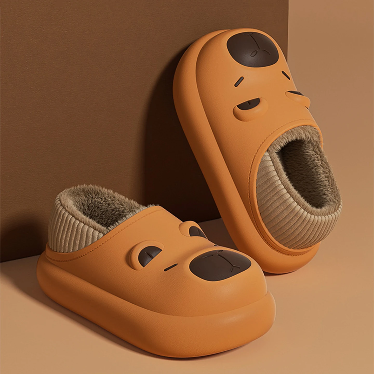 Cute Capybara Cotton Slippers Men and Women Winter Plus Size Non-slip Warm and Outer Wear Plus Velvet and Thickened Cotton Shoes