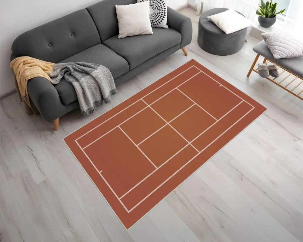 Tennis Court Area Rug with Green Brown Blue Options Perfect Gift for Tennis Lovers  Sports FloorMat Tennis Court Rug in 3 Colors