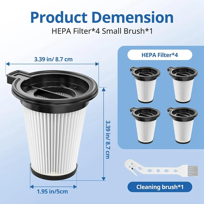 コードレス掃除機の交換用フィルター,4パック,HEPAフィルター,取り外し可能で洗える,アクセサリー