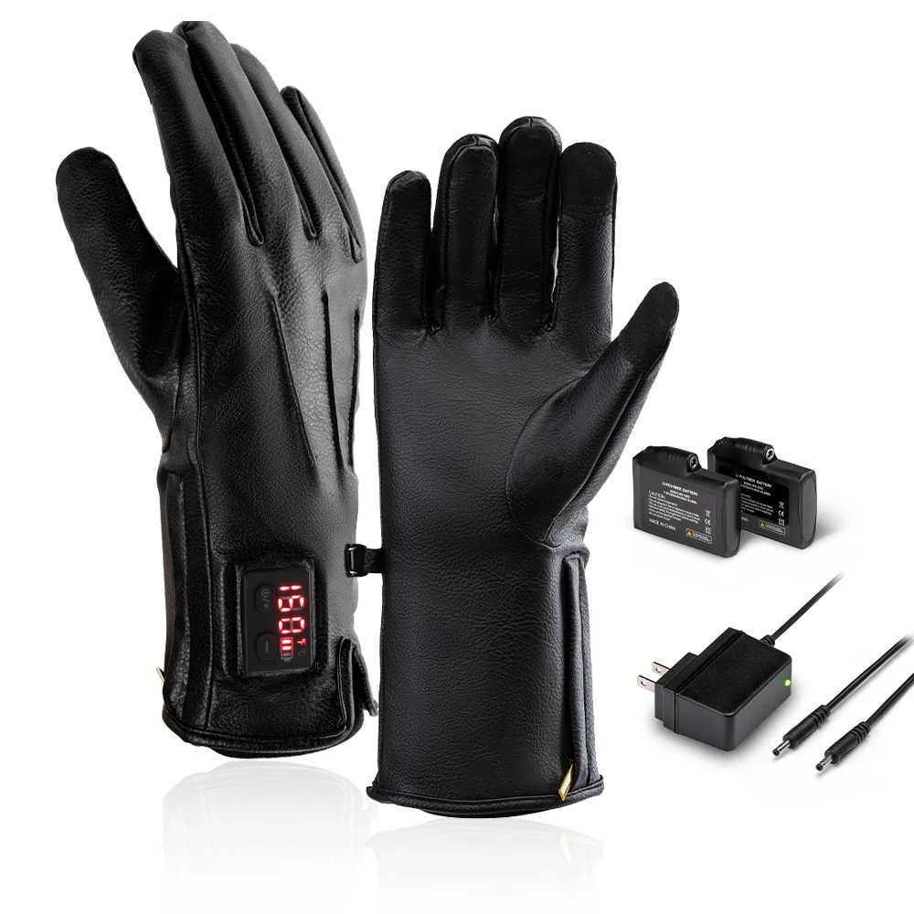 

Electric Women Heated Gloves LED Digital Display 7.4V/2200mAh Lithium Battery Winter Thermal Leather Gloves Screen Touchable