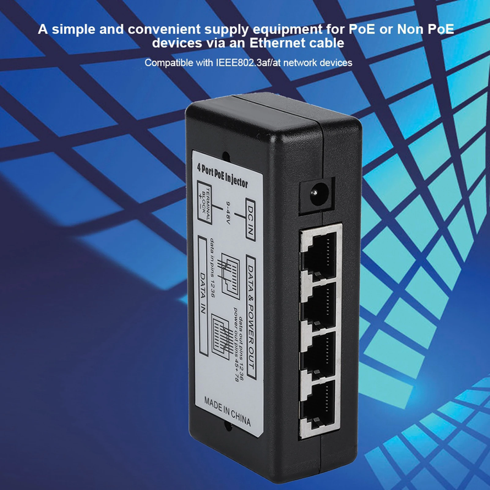 4-port poe adaptador de alimentação, fonte de alimentação para ethernet, para câmera ip, 4-port, dc9v-48v