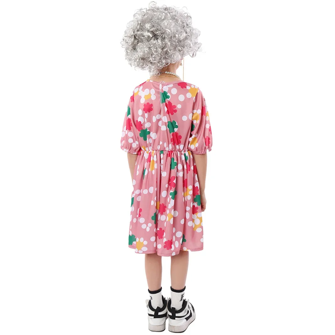 Kindertag Party Leistung Oma Cosplay Rollenspiel Kleid Krücke Perücke Mädchen Halloween Bühne verkleiden Outfit Kostüme