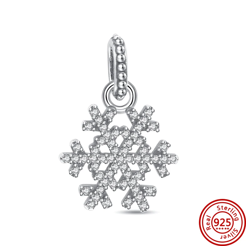 Nuovo 925 argento cuore fiocco di neve globo di neve zircone trasparente ciondolo scintillante perline fini Fit originale Pandora Charms braccialetto gioielli