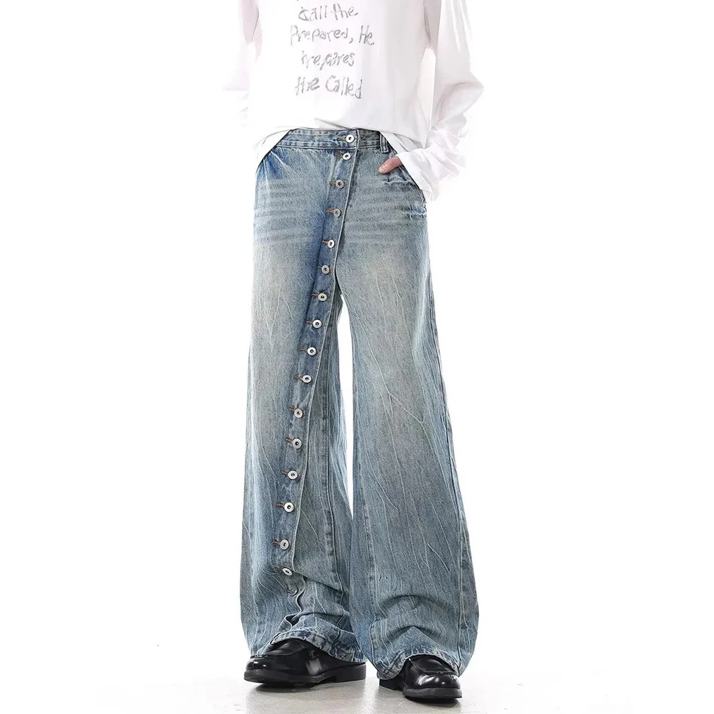 2026 Summer New Men's Deconstructed Denim Pants American Retro Fashion Trend High Street Loose Casual Niche Men's Bottoms