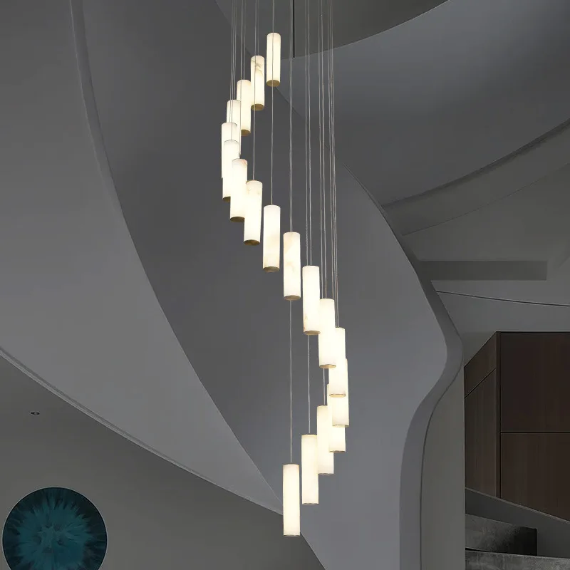 

Stair Lights Villa Duplex Marble Living Room Lights Revolving Staircase Long Chandelier Small Duplex Apartment Dali
